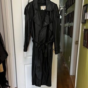 Men's real leather Black Trench Coat
